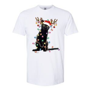 Black Cat Christmas Lights Santa Funny Cat Dad Mom Xmas Funny Gift Softstyle CVC T-Shirt