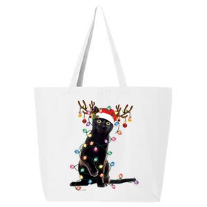 Black Cat Christmas Lights Santa Funny Cat Dad Mom Xmas Funny Gift 25L Jumbo Tote