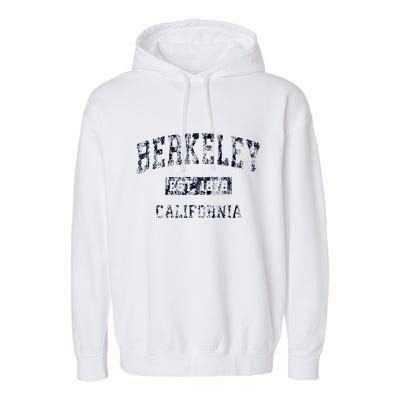 Berkeley California CA Vintage Sports Design Navy Print  Garment-Dyed Fleece Hoodie