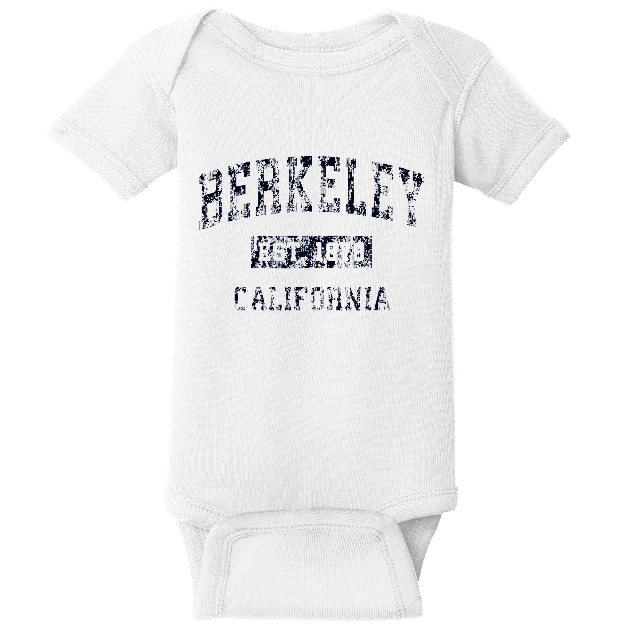 Berkeley California CA Vintage Sports Design Navy Print  Baby Bodysuit