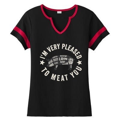 Butcher Chef Cook Bbq Grill And Pig Meat Beef Smoker Gift Ladies Halftime Notch Neck Tee