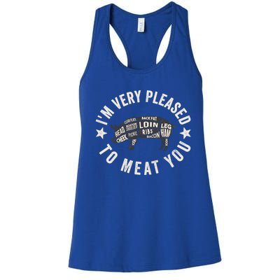 Butcher Chef Cook Bbq Grill And Pig Meat Beef Smoker Gift Women's Racerback Tank