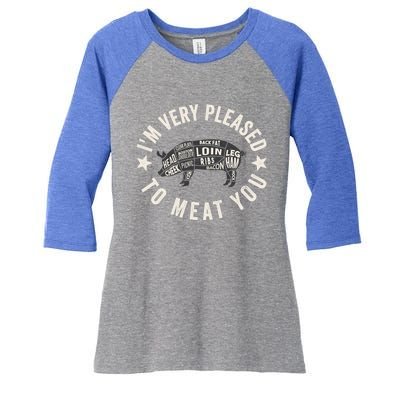 Butcher Chef Cook Bbq Grill And Pig Meat Beef Smoker Gift Women's Tri-Blend 3/4-Sleeve Raglan Shirt