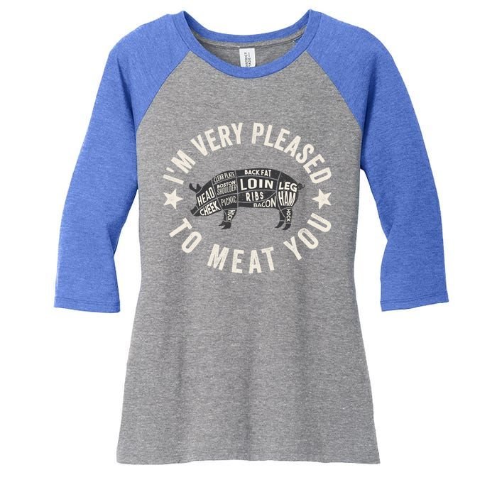 Butcher Chef Cook Bbq Grill And Pig Meat Beef Smoker Gift Women's Tri-Blend 3/4-Sleeve Raglan Shirt