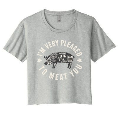 Butcher Chef Cook Bbq Grill And Pig Meat Beef Smoker Gift Women's Crop Top Tee