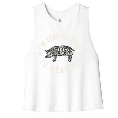 Butcher Chef Cook Bbq Grill And Pig Meat Beef Smoker Gift Women's Racerback Cropped Tank