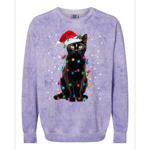 Black Cat Christmas Lights Santa Funny Cat Dad Mom Xmas Cool Gift Colorblast Crewneck Sweatshirt