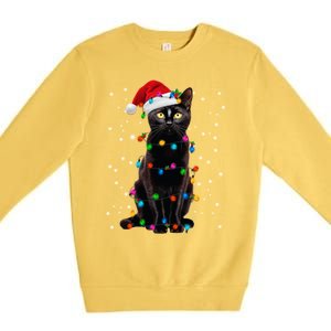 Black Cat Christmas Lights Santa Funny Cat Dad Mom Xmas Cool Gift Premium Crewneck Sweatshirt