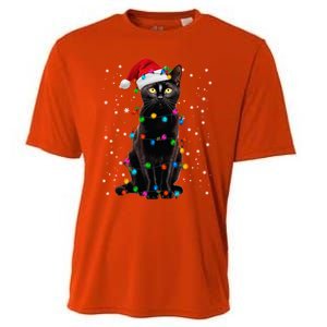 Black Cat Christmas Lights Santa Funny Cat Dad Mom Xmas Cool Gift Cooling Performance Crew T-Shirt