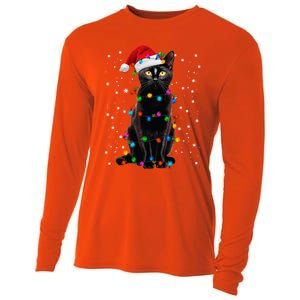 Black Cat Christmas Lights Santa Funny Cat Dad Mom Xmas Cool Gift Cooling Performance Long Sleeve Crew