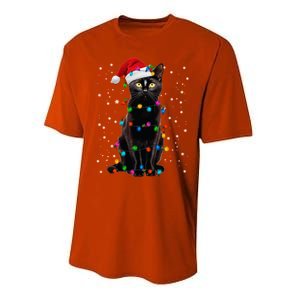 Black Cat Christmas Lights Santa Funny Cat Dad Mom Xmas Cool Gift Performance Sprint T-Shirt