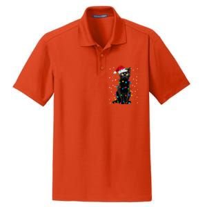 Black Cat Christmas Lights Santa Funny Cat Dad Mom Xmas Cool Gift Dry Zone Grid Polo