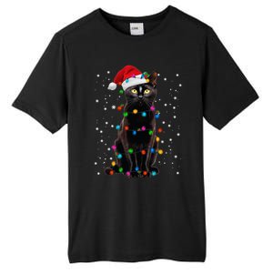 Black Cat Christmas Lights Santa Funny Cat Dad Mom Xmas Cool Gift Tall Fusion ChromaSoft Performance T-Shirt