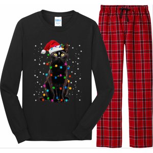 Black Cat Christmas Lights Santa Funny Cat Dad Mom Xmas Cool Gift Long Sleeve Pajama Set