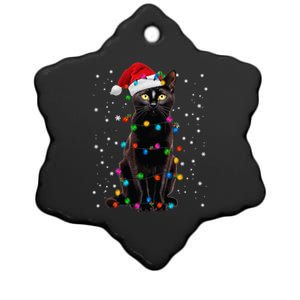 Black Cat Christmas Lights Santa Funny Cat Dad Mom Xmas Cool Gift Ceramic Star Ornament