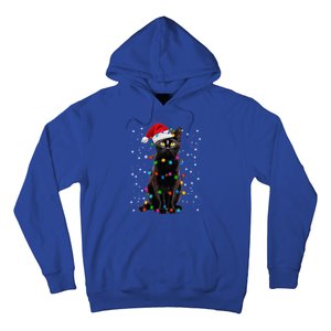 Black Cat Christmas Lights Santa Funny Cat Dad Mom Xmas Cool Gift Hoodie