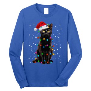 Black Cat Christmas Lights Santa Funny Cat Dad Mom Xmas Cool Gift Long Sleeve Shirt