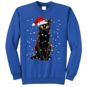 Black Cat Christmas Lights Santa Funny Cat Dad Mom Xmas Cool Gift Sweatshirt