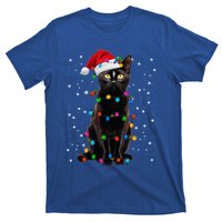 Black Cat Christmas Lights Santa Funny Cat Dad Mom Xmas Cool Gift T-Shirt