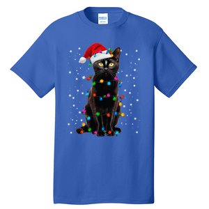 Black Cat Christmas Lights Santa Funny Cat Dad Mom Xmas Cool Gift Tall T-Shirt