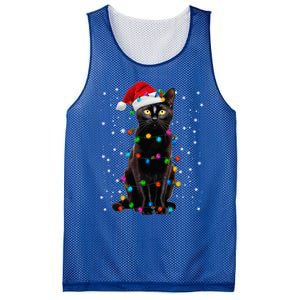 Black Cat Christmas Lights Santa Funny Cat Dad Mom Xmas Cool Gift Mesh Reversible Basketball Jersey Tank