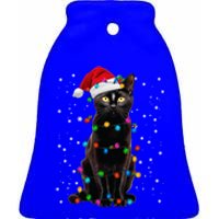 Black Cat Christmas Lights Santa Funny Cat Dad Mom Xmas Cool Gift Ceramic Bell Ornament