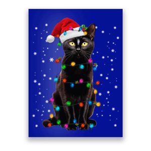 Black Cat Christmas Lights Santa Funny Cat Dad Mom Xmas Cool Gift Poster