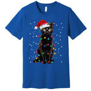 Black Cat Christmas Lights Santa Funny Cat Dad Mom Xmas Cool Gift Premium T-Shirt