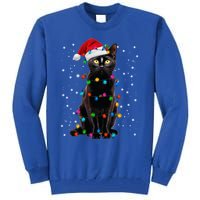 Black Cat Christmas Lights Santa Funny Cat Dad Mom Xmas Cool Gift Tall Sweatshirt