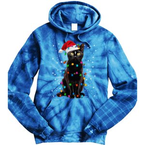 Black Cat Christmas Lights Santa Funny Cat Dad Mom Xmas Cool Gift Tie Dye Hoodie