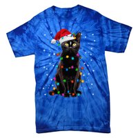 Black Cat Christmas Lights Santa Funny Cat Dad Mom Xmas Cool Gift Tie-Dye T-Shirt