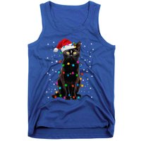 Black Cat Christmas Lights Santa Funny Cat Dad Mom Xmas Cool Gift Tank Top