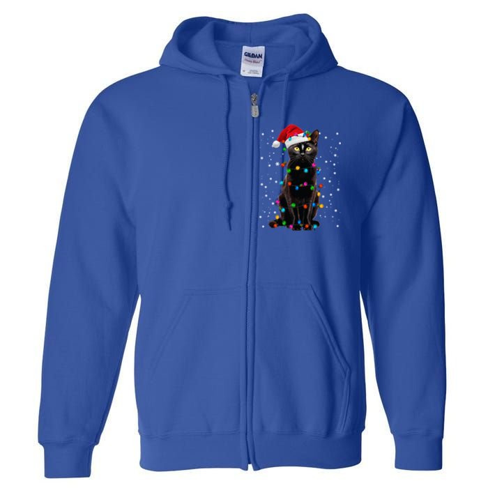 Black Cat Christmas Lights Santa Funny Cat Dad Mom Xmas Cool Gift Full Zip Hoodie