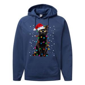 Black Cat Christmas Lights Santa Funny Cat Dad Mom Xmas Cool Gift Performance Fleece Hoodie