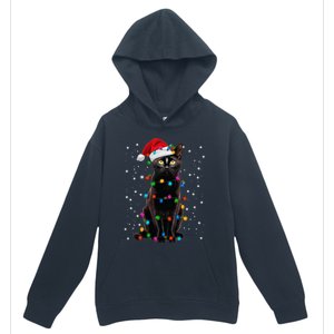 Black Cat Christmas Lights Santa Funny Cat Dad Mom Xmas Cool Gift Urban Pullover Hoodie