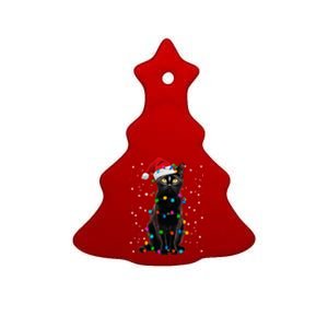 Black Cat Christmas Lights Santa Funny Cat Dad Mom Xmas Cool Gift Ceramic Tree Ornament