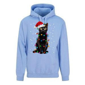 Black Cat Christmas Lights Santa Funny Cat Dad Mom Xmas Cool Gift Unisex Surf Hoodie