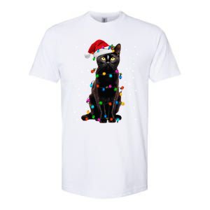 Black Cat Christmas Lights Santa Funny Cat Dad Mom Xmas Cool Gift Softstyle CVC T-Shirt