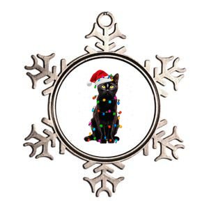 Black Cat Christmas Lights Santa Funny Cat Dad Mom Xmas Cool Gift Metallic Star Ornament