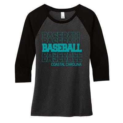 Baseball Coastal Carolina in Modern Stacked Lettering Women's Tri-Blend 3/4-Sleeve Raglan Shirt