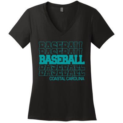 Baseball Coastal Carolina in Modern Stacked Lettering Women's V-Neck T-Shirt