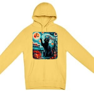 Black Cat Comma La Kamala Harris Halloween Starry Night Premium Pullover Hoodie