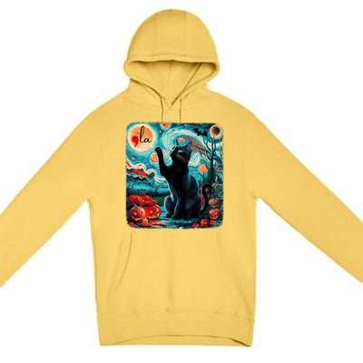 Black Cat Comma La Kamala Harris Halloween Starry Night Premium Pullover Hoodie