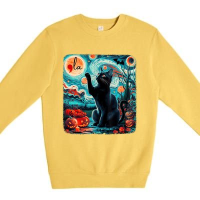 Black Cat Comma La Kamala Harris Halloween Starry Night Premium Crewneck Sweatshirt