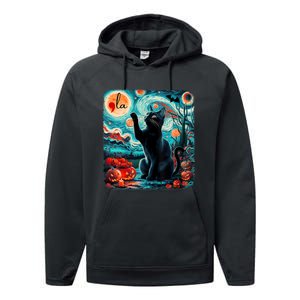 Black Cat Comma La Kamala Harris Halloween Starry Night Performance Fleece Hoodie