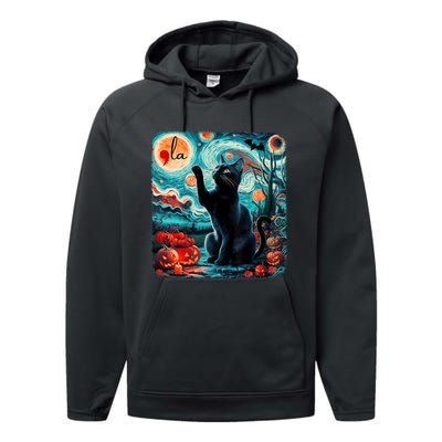 Black Cat Comma La Kamala Harris Halloween Starry Night Performance Fleece Hoodie