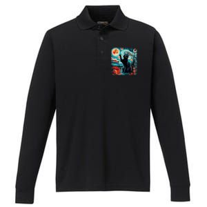 Black Cat Comma La Kamala Harris Halloween Starry Night Performance Long Sleeve Polo