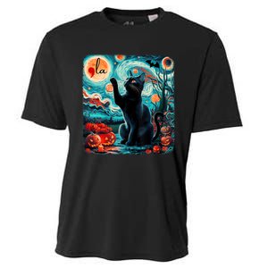 Black Cat Comma La Kamala Harris Halloween Starry Night Cooling Performance Crew T-Shirt