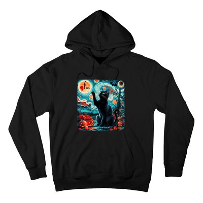 Black Cat Comma La Kamala Harris Halloween Starry Night Hoodie