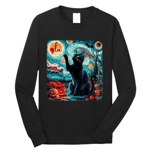 Black Cat Comma La Kamala Harris Halloween Starry Night Long Sleeve Shirt